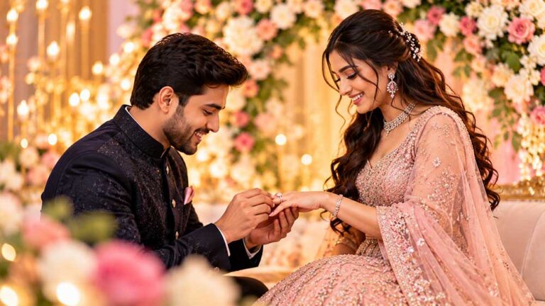 Ring exchange at an engagement ceremony